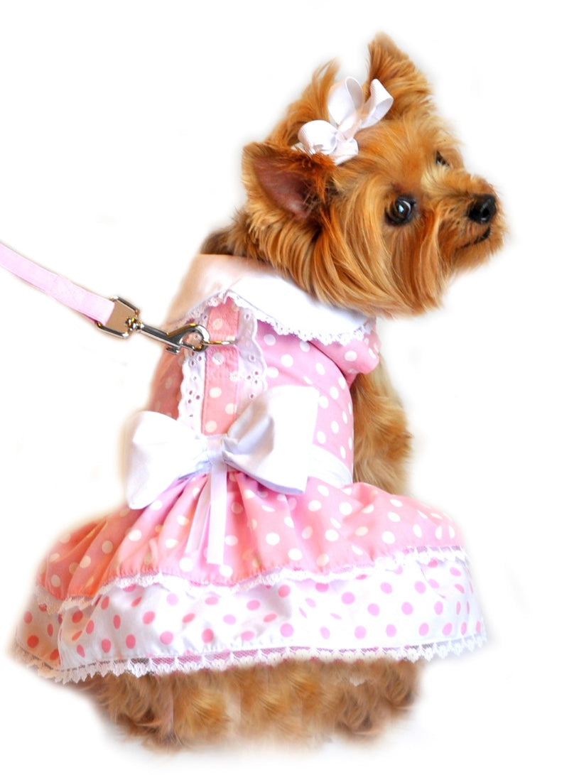 Dog Dresses Harness Dresses Pink Polka Dot and Lace