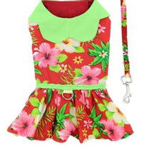 Load image into Gallery viewer, Dog Harness Dress Red Lagoon Hawaiian hibiscus
