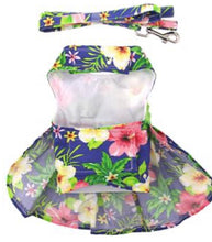 Load image into Gallery viewer, Dog Harness Dress Blue Lagoon Hawaiian Hibiscus
