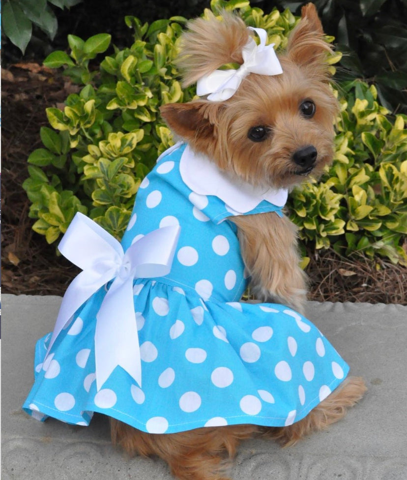 Harness Dress Blue Polka Dot